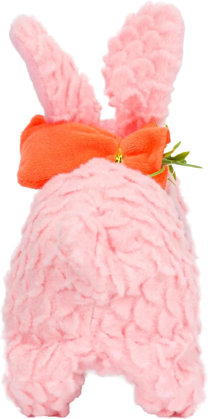 Hopearl Hopping Rabbit with LED Ears Carrot Backpack Interactive Plush Bunny Toy with Sounds Animated Walking Wiggle Light up Ears Twitch Nose Gift for Toddlers, Pink, 7''