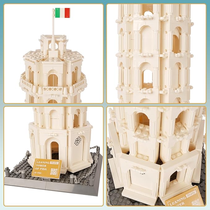 Oichy Leaning Tower of Pisa Building Blocks Set, 1334 PCS Famous Architecture Model Building Kits, Collection Leaning Tower of Pisa Model Building Blocks for Adults and Kids