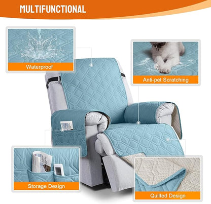 VANSOFY 100% Waterproof Recliner Chair Covers, Recliner Cover Non-Slip Dog Chair Cover Furniture Protector Washable Slipcover with Pocket, Elastic Straps for Pets, Dogs(Azuree, 23.6")