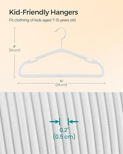 SONGMICS Kids Hangers 50 Pack, 14 x 8 Inches, Baby Hangers for Closet, Non-Slip Velvet Hangers, Childrens Hangers, Space-Saving Clothes Hangers, Wide Shoulder Notches, Cloud White UCRF038W01
