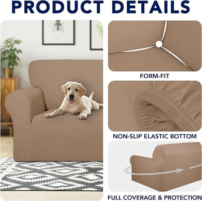 PureFit 100% Dual Waterproof Couch Cover Slipcovers for Couches and Sofas - Stretch Non Slip Fleece Sofa Covers Washable, Leakproof Furniture Protector for Kids, Pets, Dog (Sofa, Camel)