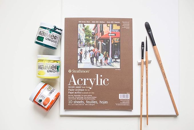 Strathmore 400 Series Glue Bound Acrylic Paper Pad, 246 lb. Linen, 9 X 12 inches, White, 10 Sheets (430-9)