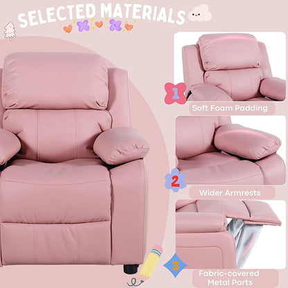 JC Home Macaron Kids Reclining Chair Leather Recliner Sofa Toddler Youth Children Child Ages 2-8