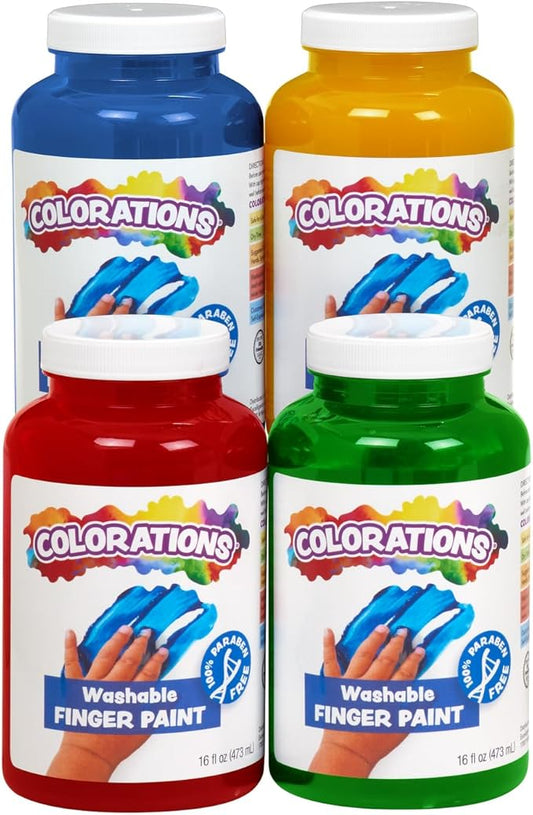 Colorations Washable Finger Paint for Kids, Each 16 fl oz, 4 Colors, Non-Toxic Paint, Kids Finger Paint,Sensory Finger Paint, Kids Paint, Hand Painting, Kids Fingerpaint, Finger Paint for Toddlers