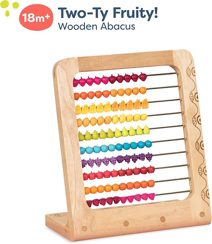 B. toys- Wooden Abacus Toy- Education Toy- Classic Wooden Math Game Toy for Early Childhood Education & Development with 100 Fruit Beads- Two-ty Fruity! -18 months +