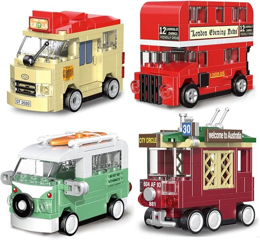 Pull Back Car Building Blocks Sets, Pull and Go Bus Model, 3D Assembly Vehicles for Boys and Girls Building Block Car Toys Party Favor for Kids Age 6 7 8 9 10, 407 Pieces