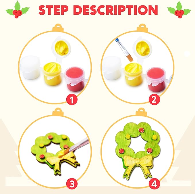 JOYIN 14 Christmas Wooden Magnet Creativity Arts & Crafts Painting Kit Decorate Your Own for Kids Paint Gift, Birthday Parties and Family Crafts, Holiday Stuffers(Age 8+)