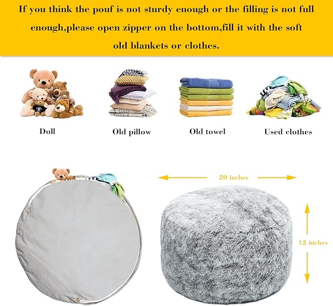 Asuprui Round Pouf Ottoman Stuffed Floor Foot Stool Floor Chair for Living Room Bedroom Modern Foam Foot Rest for Couch 20 in Diameter x 12 Inches Height Ottoman Foot Rest Snow Gray Pouf with Filler