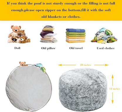 Asuprui Round Pouf Ottoman Stuffed Floor Foot Stool Floor Chair for Living Room Bedroom Modern Foam Foot Rest for Couch 20 in Diameter x 12 Inches Height Ottoman Foot Rest Snow Gray Pouf with Filler