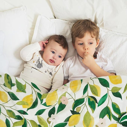Lemon Fuzzy Blanket 60 x 50 Inch Yellow Lemon with Green Leaves Throw Blanket Bed Blanket Soft Warm Spring Summer Blanket for Adults Kids Gift Home Chair Sofa Couch