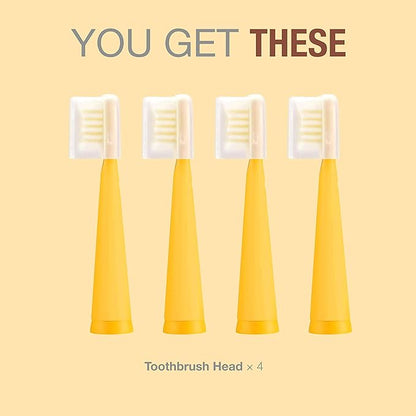 Vekkia Bear Kids Electric Toothbrush Replacement Heads - 7X More Plaque Removal, End-Rounded 3D Curved Soft Bristles, Comfortable & Efficient Clean Teeth, Perfect for Kid Small Mouth, Yelow (4 Pack)