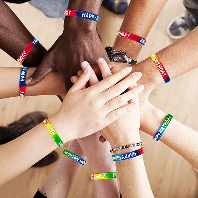 Happy Birthday Rubber Bracelets Birthday Silicone Stretch Wristbands for Kids Classroom Students Birthday Party Supplies Happy Birthday Gifts Bracelets Bulk From Teacher
