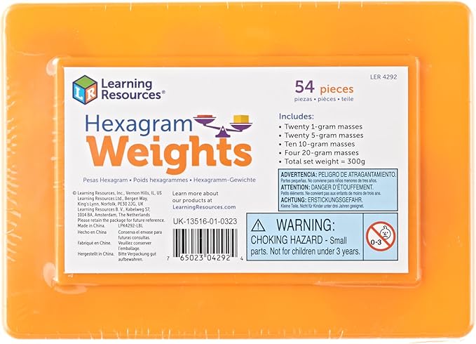 Learning Resources Hexagram Weights - Set of 54 Pieces, Ages 8+ Math Teacher Supplies, Math Learning Tools, Math Games for Kids