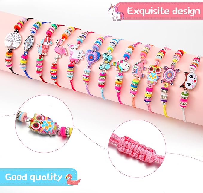 24 Pcs Little Girl Jewelry Set Kids Unicorn Necklace Cute Woven Bracelet Ring for Girls Pretend Dress up Party Favor (Vivid Style)