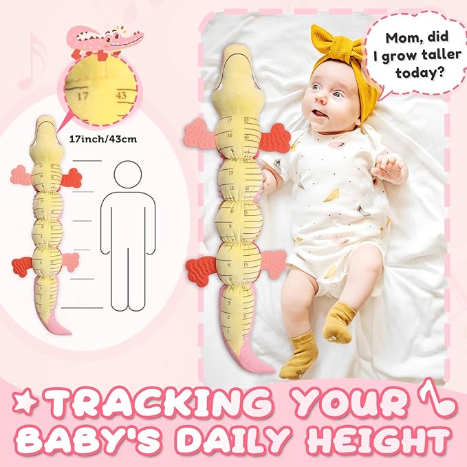 AWOTOY Baby Toys 0 to 12 Months, Musical Stuffed Animal Activity Soft Toys with Multi-Sensory Crinkle, Rattle and Textures,Infant Tummy Time Toys for Newborn Boys Girls, Crocodile, Pink