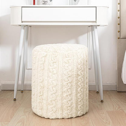 Round Ottoman Foot Rest14.6x14.6x18 Inches Boucle Ottoman Multifunctional Pouf Ottoman Foot Stool Fluffy Fur Ottoman Stool Pouf Footrest Stool for Living Room Bedroom (Ivory)