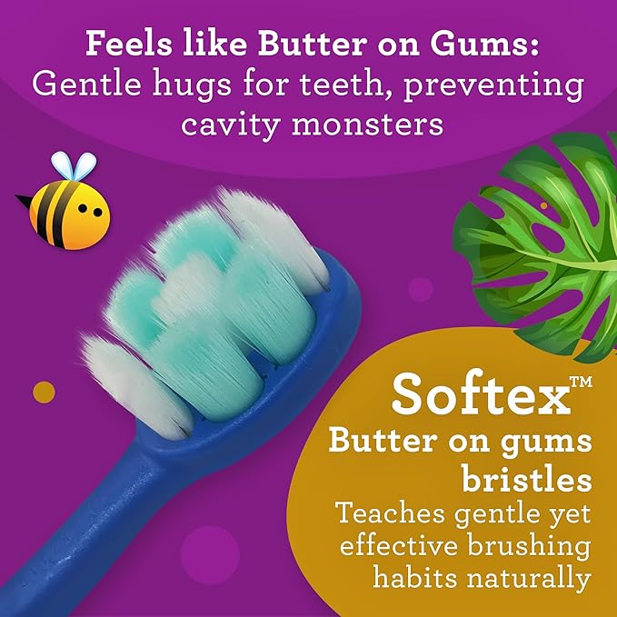 GuruNanda Butter On Gums Kids Toothbrush - 4 Pack Extra Soft Bristles Toothbrush for Kids, Multi-Colored & Fun to Use for Beginner Cleaning - Ergonomic Grip Handle - BPA & Cruelty-Free (Age 3+)