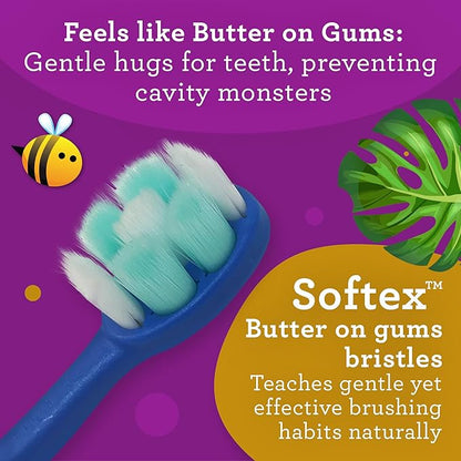 GuruNanda Butter On Gums Kids Toothbrush - 4 Pack Extra Soft Bristles Toothbrush for Kids, Multi-Colored & Fun to Use for Beginner Cleaning - Ergonomic Grip Handle - BPA & Cruelty-Free (Age 3+)