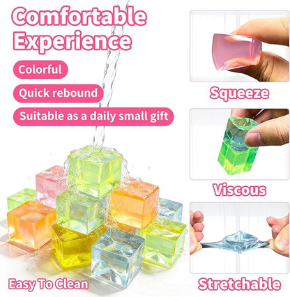 24Pcs Stress Balls Fidget Toys Adults, Ice Cube Squeeze Toys - Square Squeeze Ball Sensory Toys, Squeeze Toys - Small, Stress Balls for Adults, Easter, Christmas, Party Favors, Stocking Stuffers
