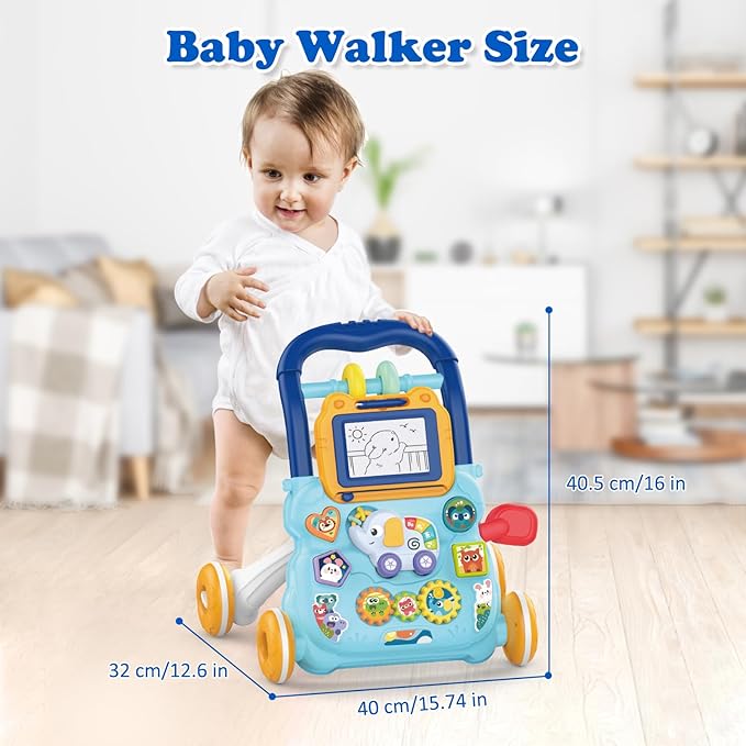 Baby Walker and Activity Center for Girl, Learning to Walk, Sit to Stand, Early Educational Push Toys with Music Panel for Infant Toddler 12+ Month
