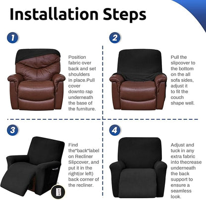 KEKUOU Recliner Chair Covers Lazy Boy Recliner Covers Stretch Couch Cover Slipcovers 1 Piece Furniture Protector with Elastic Bottom for Dog,Kids.(One Size, Black)