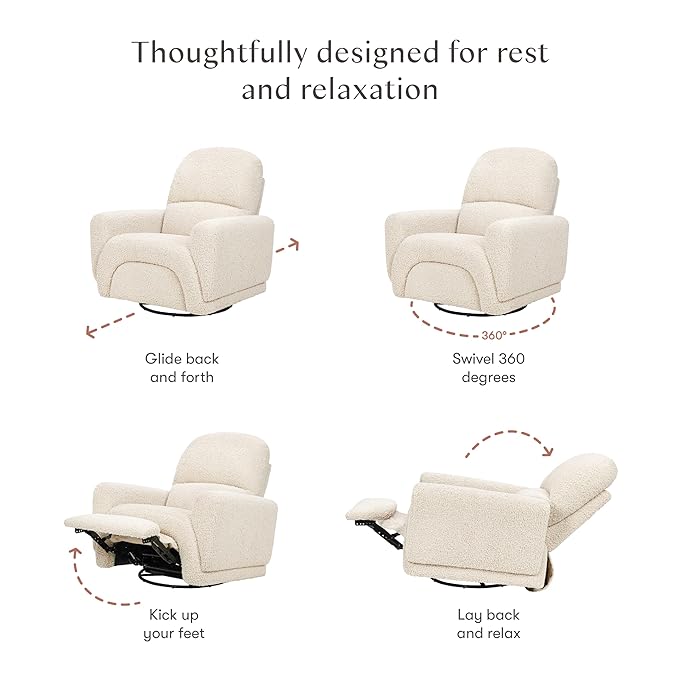 Babyletto Rainbow Recliner and Swivel Glider in Almond Teddy Loop, Greenguard Gold Certified and CertiPUR-US® Certified