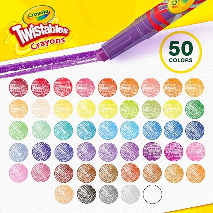 Crayola Mini Twistables Crayons for Kids (50ct), Arts & Crafts Supplies, Toddler Crayons for Coloring Books, Easter Basket Stuffer for Kids, Gifts