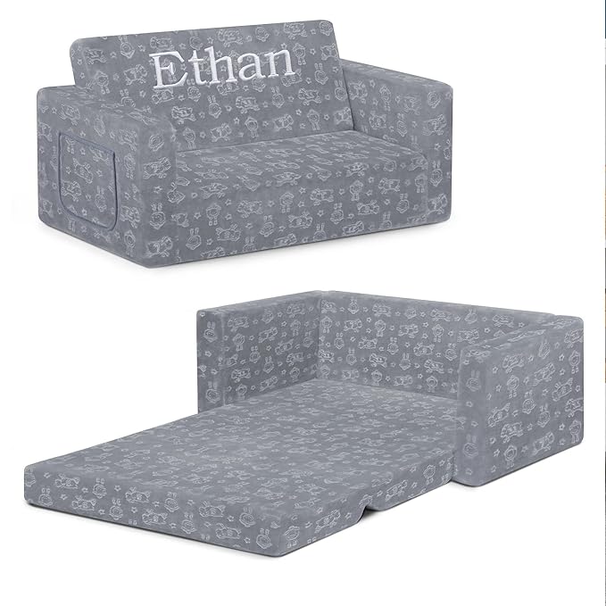 Serta Perfect Sleeper Personalized Extra Wide Convertible Sofa to Lounger, Comfy 2-in-1 Flip Open Couch/Sleeper for Kids, Grey