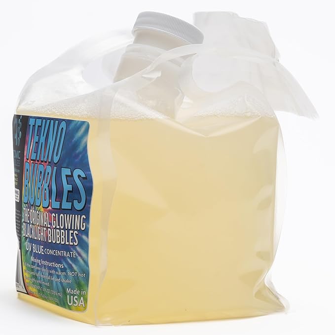 Atomic Bubbles: Tekno Bubbles 64oz Smart Pouch Refill - Blue - UV Blacklight Glow Bubbles, Glow Parties, Indoor & Outdoor, Safe for Kids, Non-Toxic