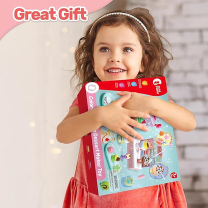 CUTE STONE Color Changing Ice Cream Play Set, Tea Party Set for Little Girls with Toy Ice Cream, Play Desserts, Play Food and Accessories，Kids Kitchen Pretend Play for Girls Boys