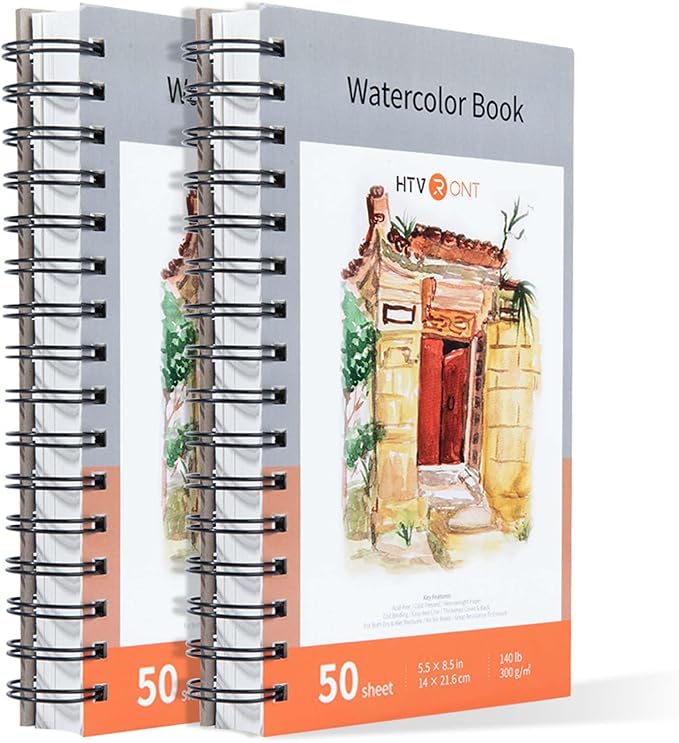 HTVRONT Watercolor Paper - 100 Sheets 5.5"x8.5" Watercolor Pad, 140 lb/300 GSM Watercolor Paper Pad, Spiral Bound for Full Spread & Sturdy Use, Ideal for Wet & Dry Media