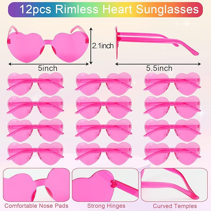 122pcs Pink Party Favors for Girls, Pink Girls Birthday Party Favors Kit Keychain Bracelet Bubble Stickers Straws Heart Sunglasses Gift Bag Hot Pink Princess Birthday Party Supplies