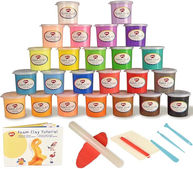 BOHS Air Dry Clay for Kids, 24 Colors Foam Modeling Clay Kit with Sculpting Tools & Tutorial (2.65 lb) - Arts and Crafts DIY Gifts for Girls & Boys Ages 4-12