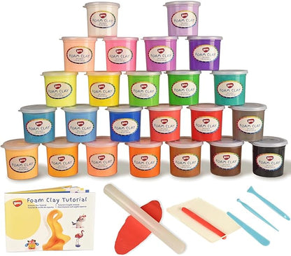 BOHS Air Dry Clay for Kids, 24 Colors Foam Modeling Clay Kit with Sculpting Tools & Tutorial (2.65 lb) - Arts and Crafts DIY Gifts for Girls & Boys Ages 4-12