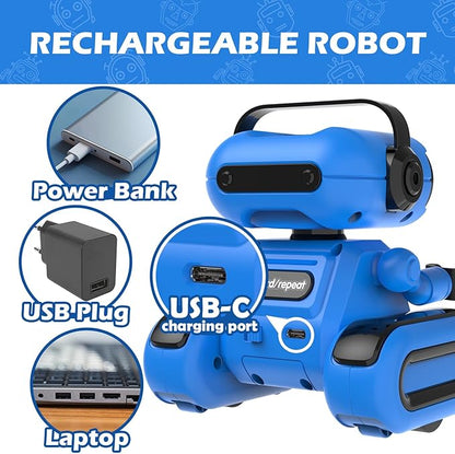 Robot Toys for Boys, Rechargeable Remote-Controlled Robot for Kids 6-8, RC Robots with Auto-Demo, Record, Repeat, Dance Moves, Music, Flexible Head & Arms, Gift Ideas for Birthday Xmas - Blue