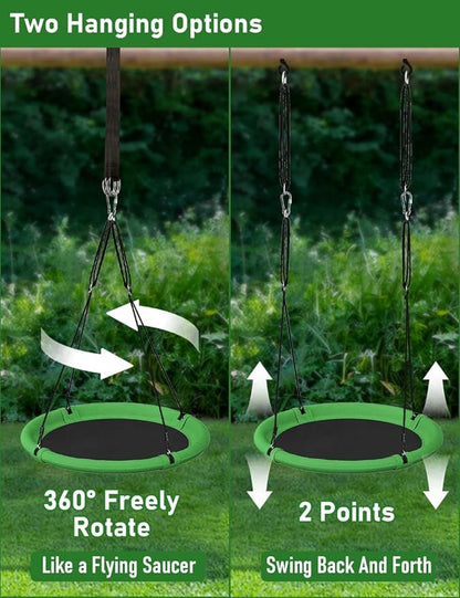 24 Inch Saucer Tree Swing Set for Kids & Adults, Adjustable Flying Swing Seat for Backyard or Outdoor Playground, Green & Black