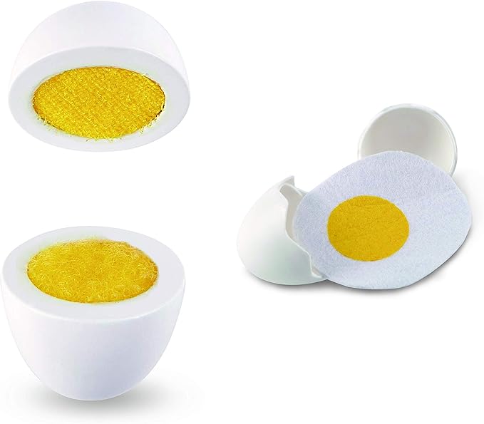Hape Egg Carton | 3 Hard-Boiled Eggs with Easy-Peel Shell & 3 Fried, Wooden Realistic Educational Toy for Children 3+, White and Yellow (E3156)