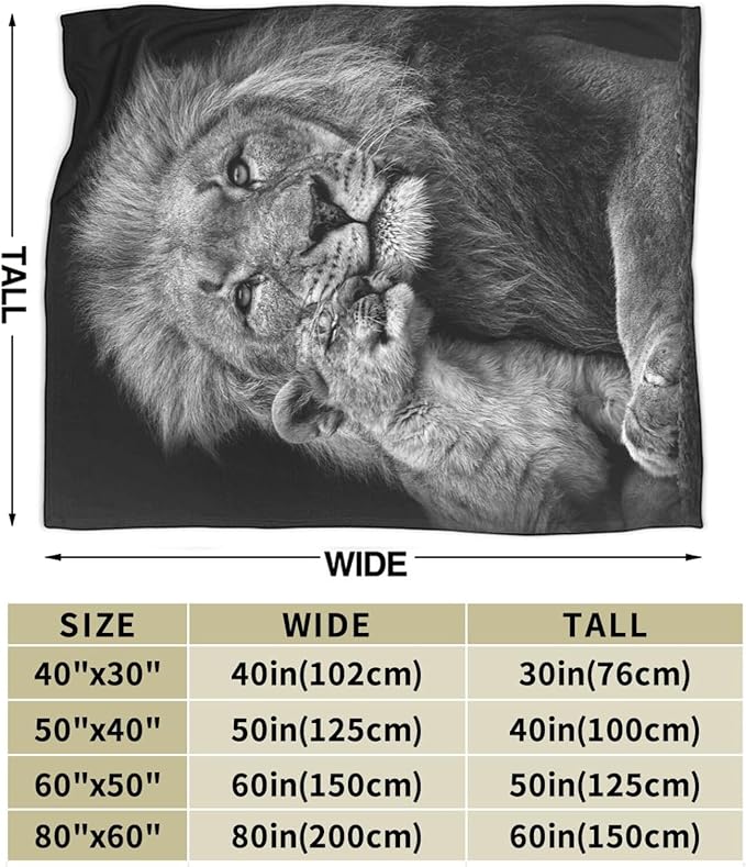 Lion Throw Blanket Black Lion and Lion Cub Plush Fleece Soft Cozy Lion Gifts Blanket for Kids Girls Boys Adults Couch Bed Chair Office Dorm Decor 40''X50''