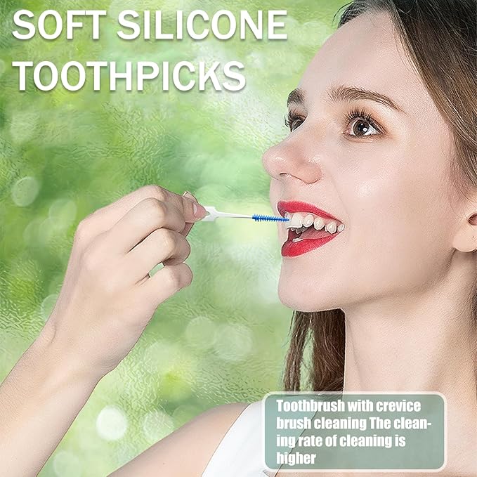 Ndzefan160PCS Portable Silica Gel Toothpick Toothbrush Original Suitable for Oral Care of Adults and Children,Toothpick Brushes Teeth Cleaning Tool (Blue)