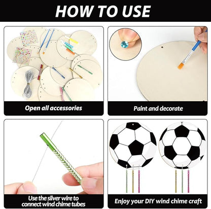 gisgfim 16 Pack Soccer Wind Chime Crafts Kits for Kids Make Your Own Soccer Wind Chime Wooden DIY Arts and Crafts Decoration for Birthday Party School Classroom Decorations Supplies Birthday Favors