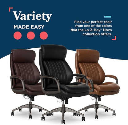 La-Z-Boy Nova Vegan Leather Modern Executive Ergonomic Design Office Chair, Memory Foam Thick Contoured Seat Back with Patented Lumbar Support Technology, Soft to Medium Sit Comfort, Black