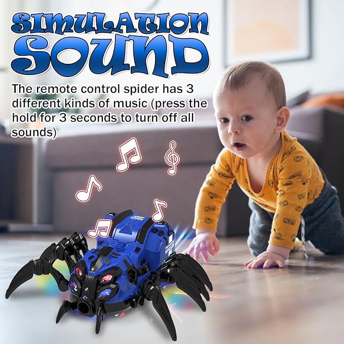 RC Spider Robot Toy with 2.4GHz Remote, Lights, Music & Spray - Realistic Spider Gift for Kids, Perfect for Holidays, Parties & Pranks