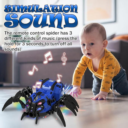 RC Spider Robot Toy with 2.4GHz Remote, Lights, Music & Spray - Realistic Spider Gift for Kids, Perfect for Holidays, Parties & Pranks