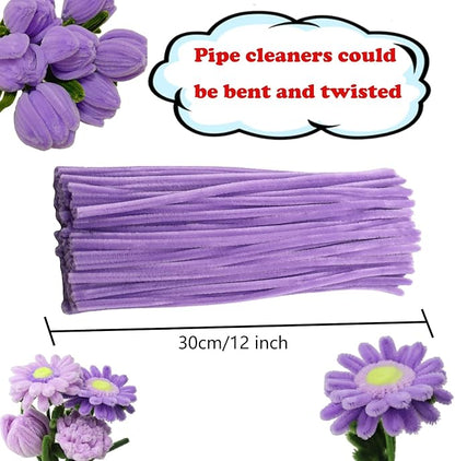 Swpohrat 100 Pieces Taropurple Pipe Cleaner Craft Set,Thick Fuzzy Chenille Stem Pipe Cleaners for DIY Craft Projects and Decorations
