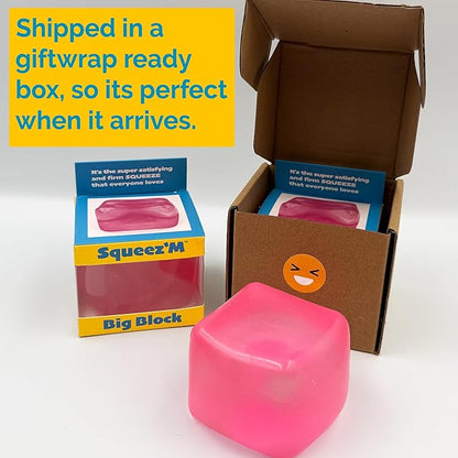 Premium Big Block Squeez'M Cube – 35% Larger Than The Standard Squishy Cube, Toy for Kids & Adults - Sensory Fidget for Stress Relief, Focus & Play – Colorful, Durable, Gift-Ready – ASTM Certified 3+