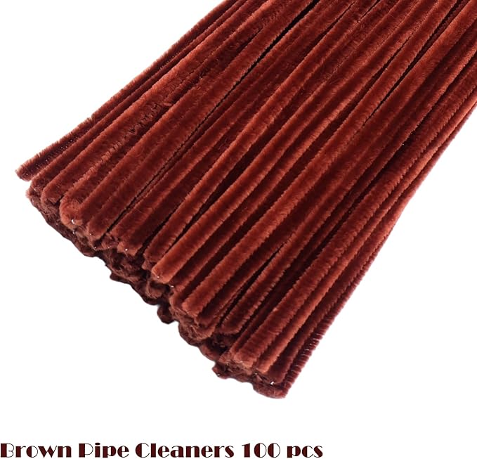 Swpohrat 100 Pieces Brown Pipe Cleaner Craft Set,Thick Fuzzy Chenille Stem Pipe Cleaners for DIY Craft Projects and Decorations