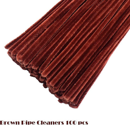 Swpohrat 100 Pieces Brown Pipe Cleaner Craft Set,Thick Fuzzy Chenille Stem Pipe Cleaners for DIY Craft Projects and Decorations
