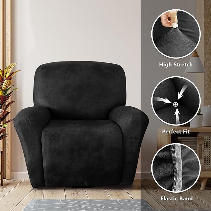 molasofa Recliner Chair Covers - 4 Pieces Leather Like Large Recliner Chair Covers with Pocket Waterproof Non Slip Stretch Recliner Slipcover for Lazy Boy Recliner Chair Washable (Dark Grey)