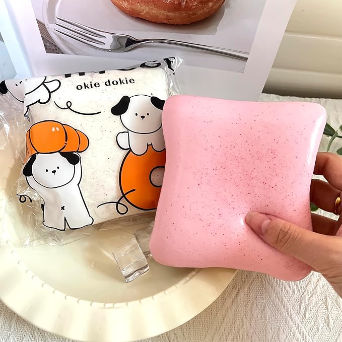 Bread Butter Squishy,Slow Rising Squishy，Stress Balls，Stress Relief & Fidget for ADHD，Party Favor Gift (Pink and White)