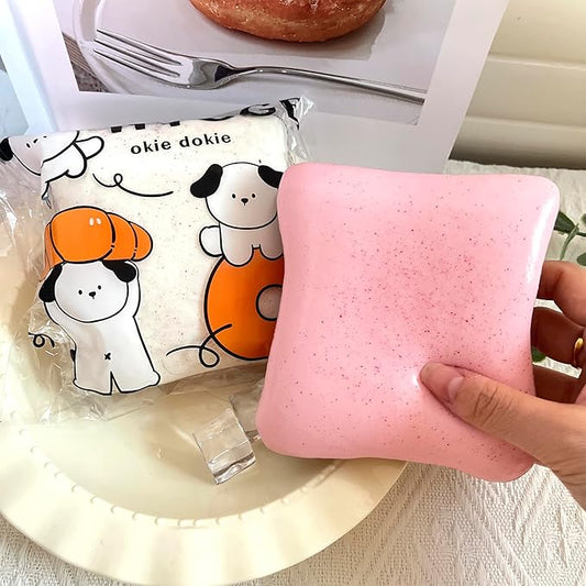 Bread Butter Squishy,Slow Rising Squishy，Stress Balls，Stress Relief & Fidget for ADHD，Party Favor Gift (Pink and White)